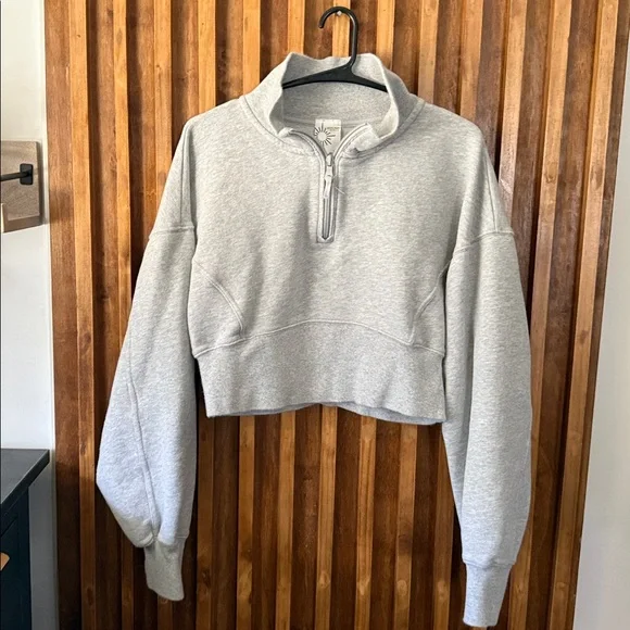 aerie Light Gray Quarter-Zip Cropped Sweatshirt - Picture 2 of 8